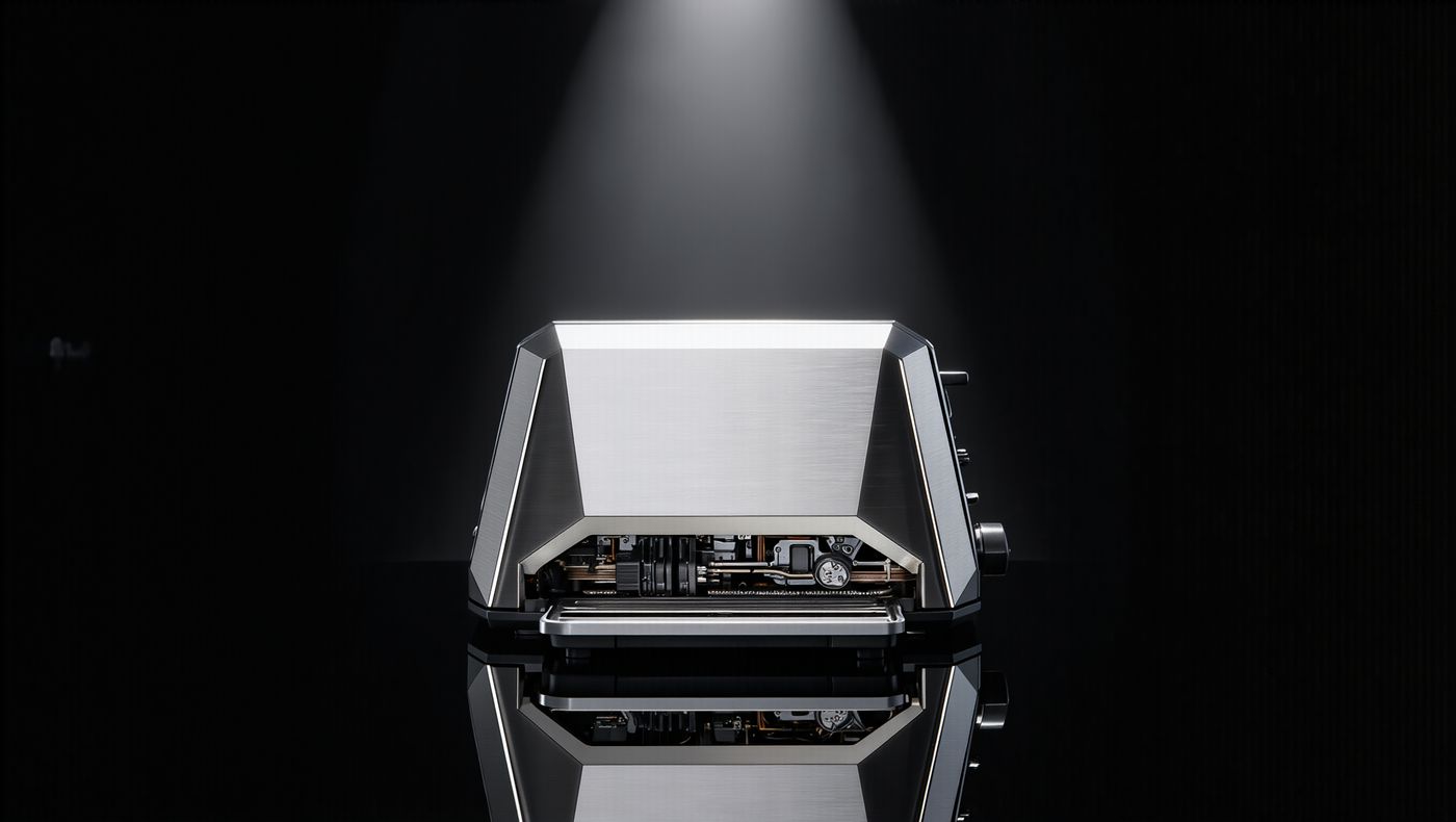 Toaster with its base panel removed, showing the electronics